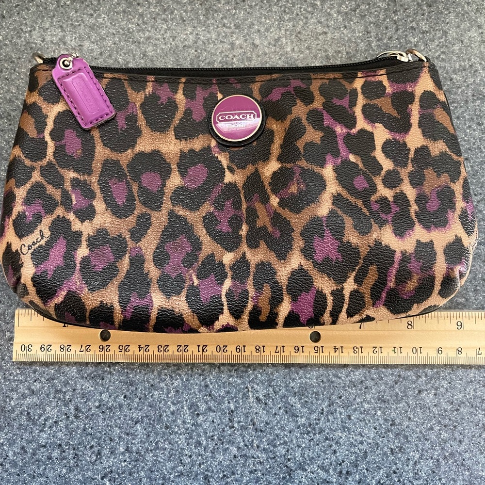 Coach Leopard-Print Wristlet with Purple Accent